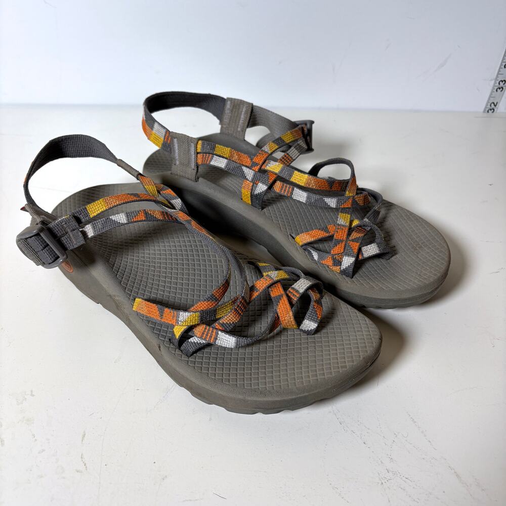 Chaco Z/Cloud‎ X Sports Sandals Womens 9 Orange Gray Geometric Outdoor